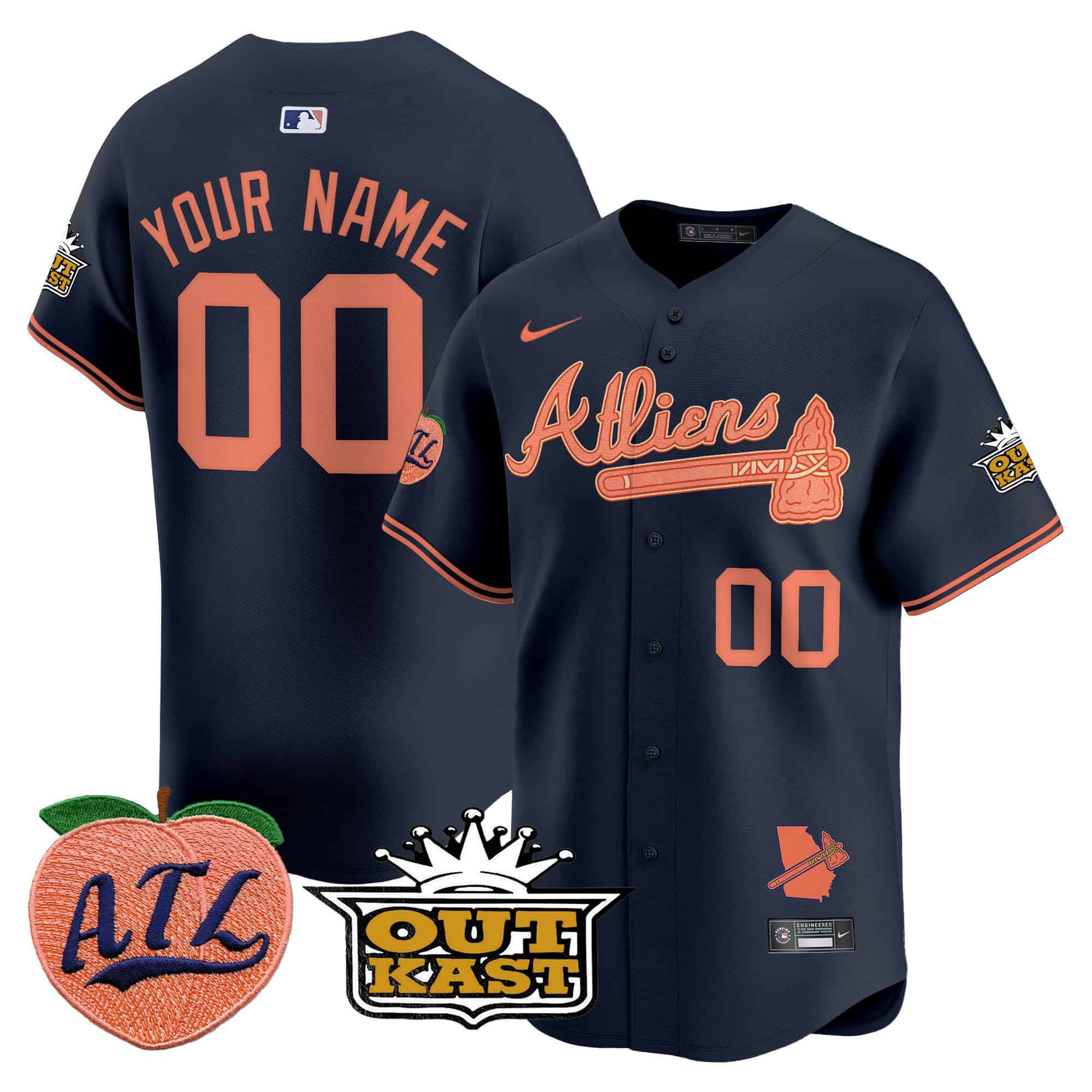 Men Atlanta Braves Blue Nike 2024 Atliens & Peach Vapor Premier Limited Custom MLB Jersey->customized mlb jersey->Custom Jersey